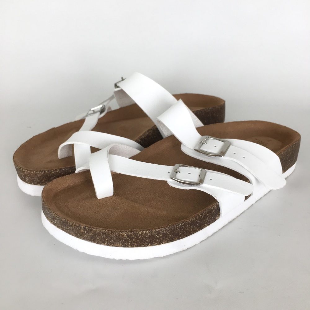 Women’s Comfort Sandals NEW White by Time And Tru Double Buckle Cork Footbed - Picture 7 of 12